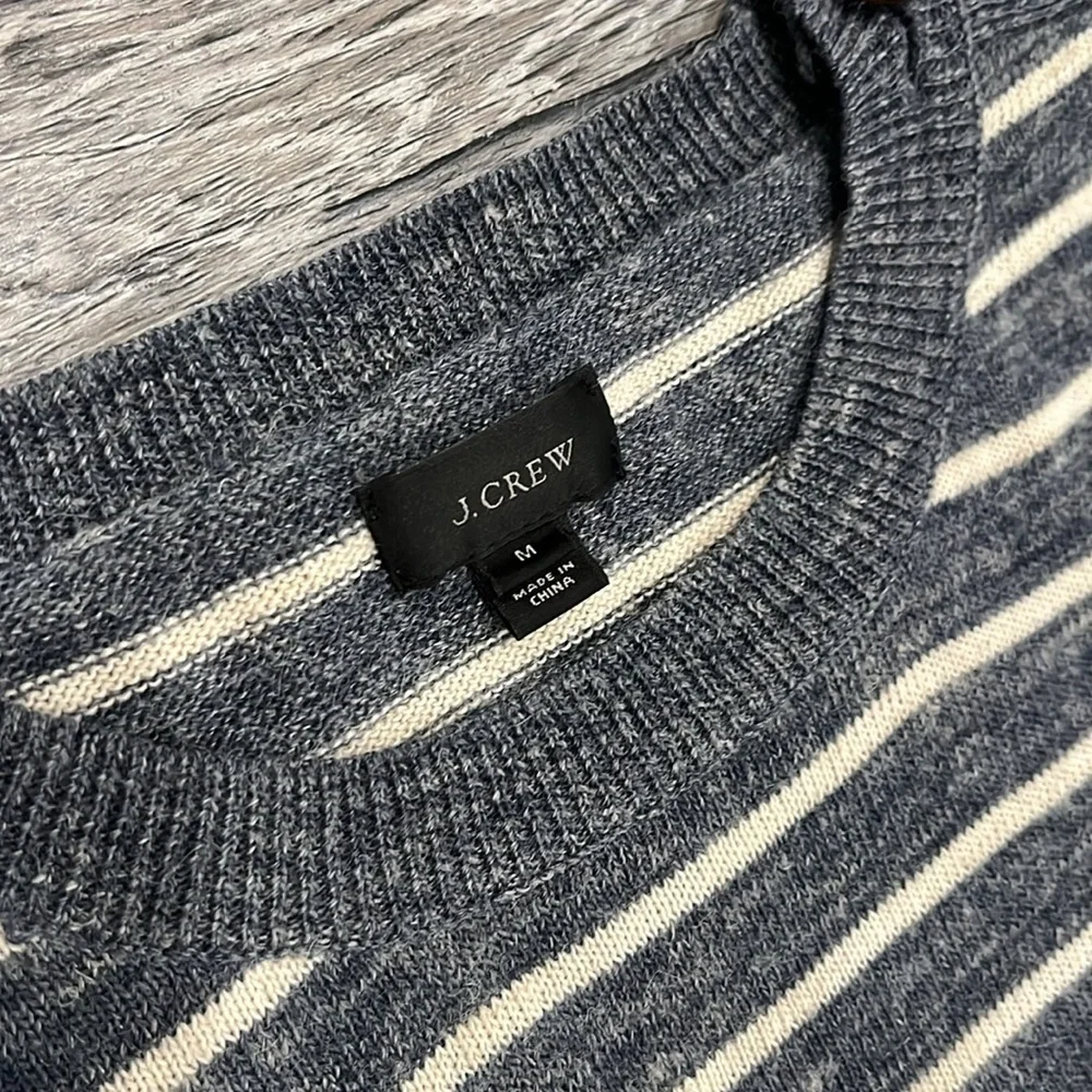 J. Crew Men's blue and White Striped Crewneck Sweater